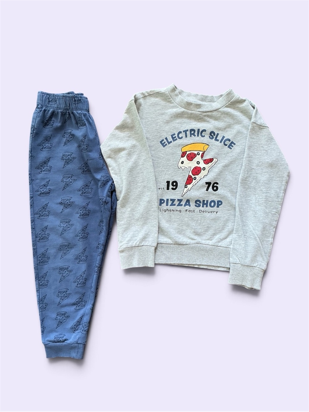 Tucker + Tate Light Gray Pizza Graphic Sweatshirt & Blue Joggers